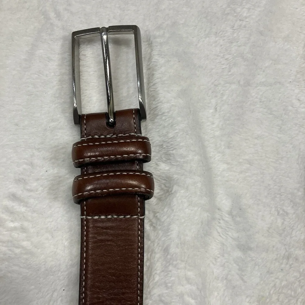 Nordstrom Men's Shop Brown Leather Belt – Size 46‎ Made in USA, Polished Buckle